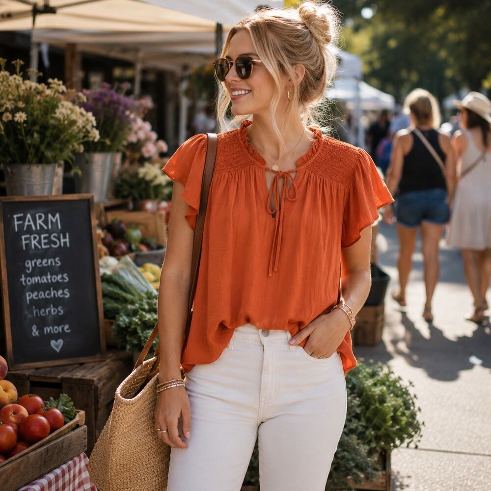 Maison d’Amelie Flutter Sleeve Terricotta/Rust Blouse SzL Romantic Cottagecore